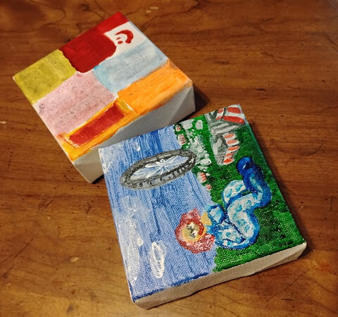 Mini-canvas (3x3”) project by participants. Mini-canvas (3x3”) project by participants.